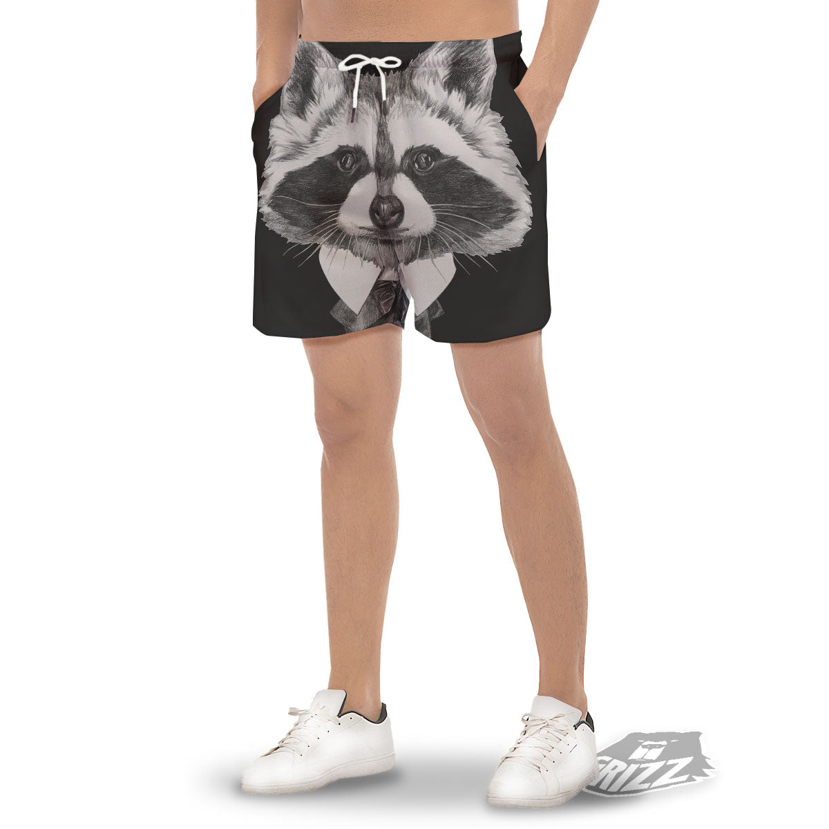 Portrait Raccoon Print Men's Gym Shorts-grizzshop