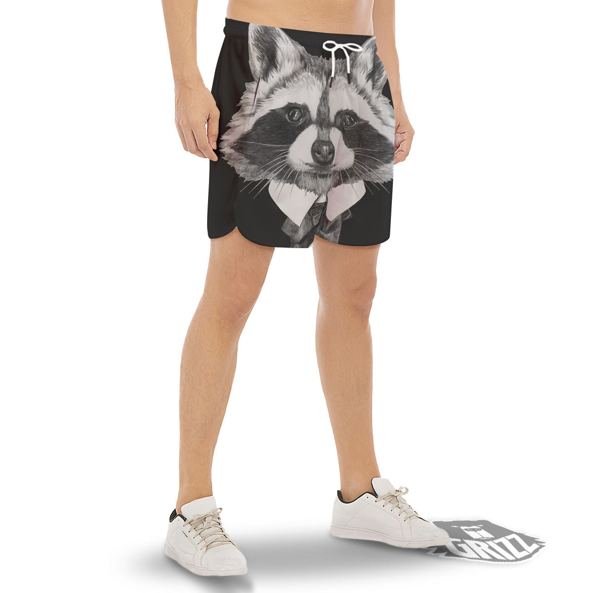 Portrait Raccoon Print Men's Gym Shorts-grizzshop