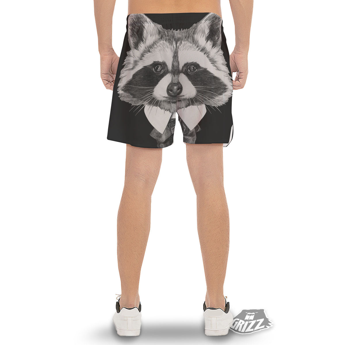 Portrait Raccoon Print Men's Gym Shorts-grizzshop