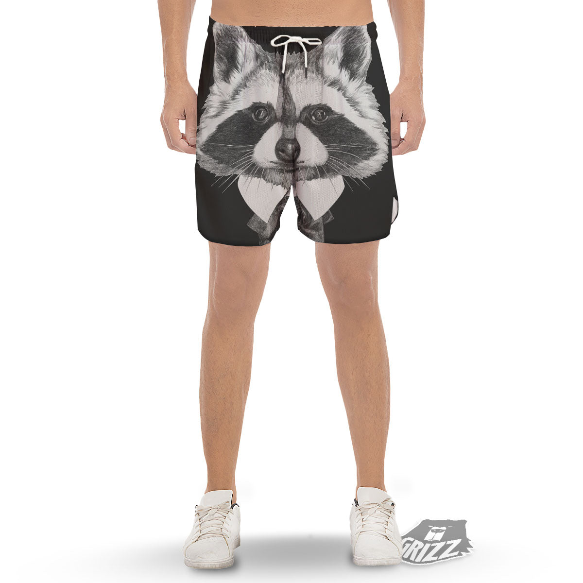 Portrait Raccoon Print Men's Gym Shorts-grizzshop