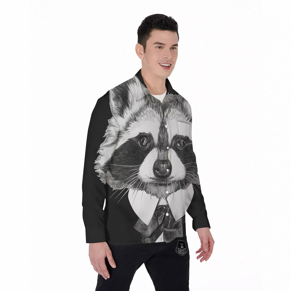 Portrait Raccoon Print Men's Long Sleeve Shirts-grizzshop