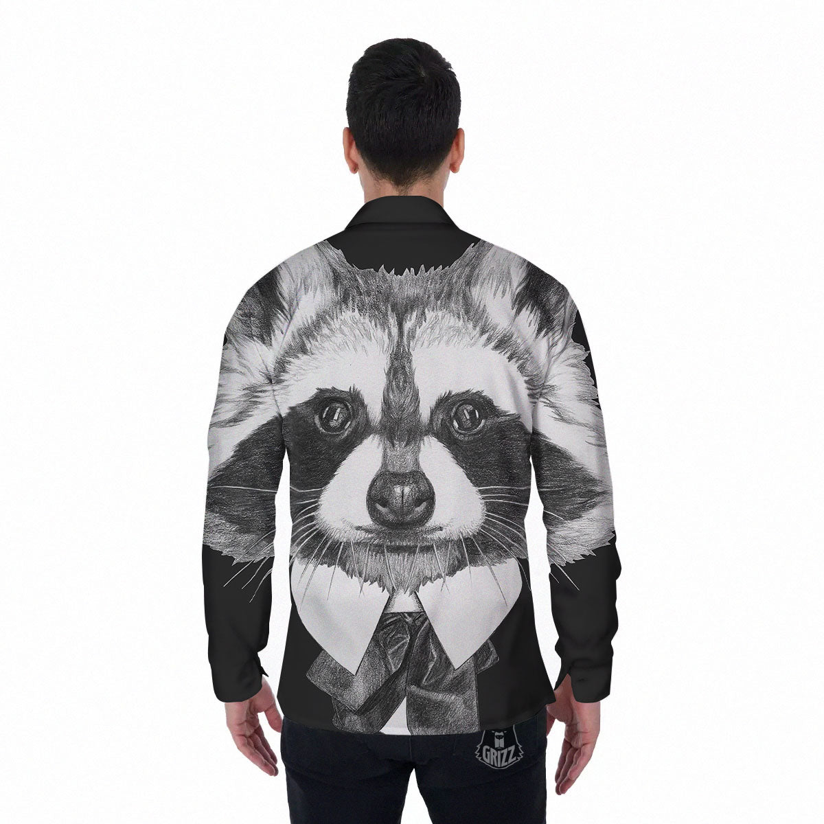 Portrait Raccoon Print Men's Long Sleeve Shirts-grizzshop
