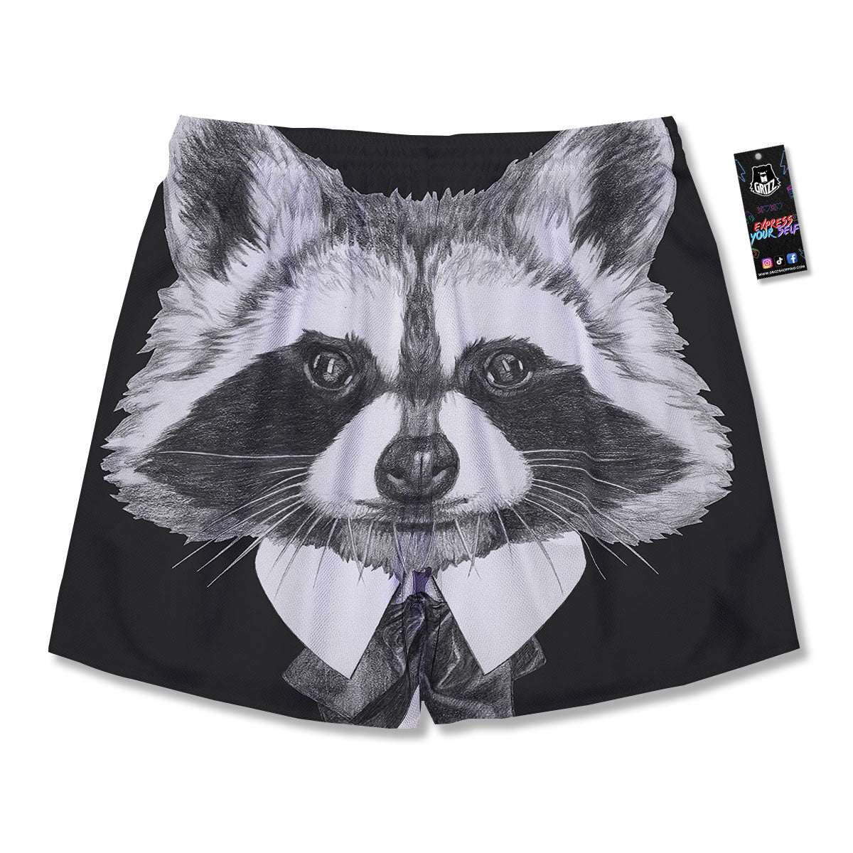 Portrait Raccoon Print Men's Running Shorts-grizzshop