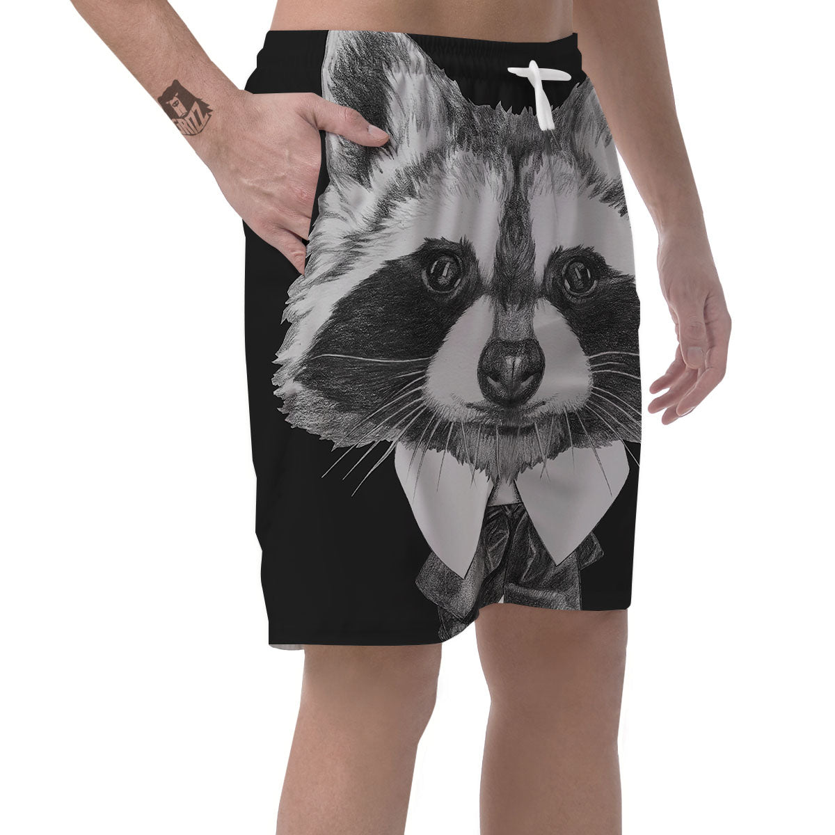 Portrait Raccoon Print Men's Shorts-grizzshop