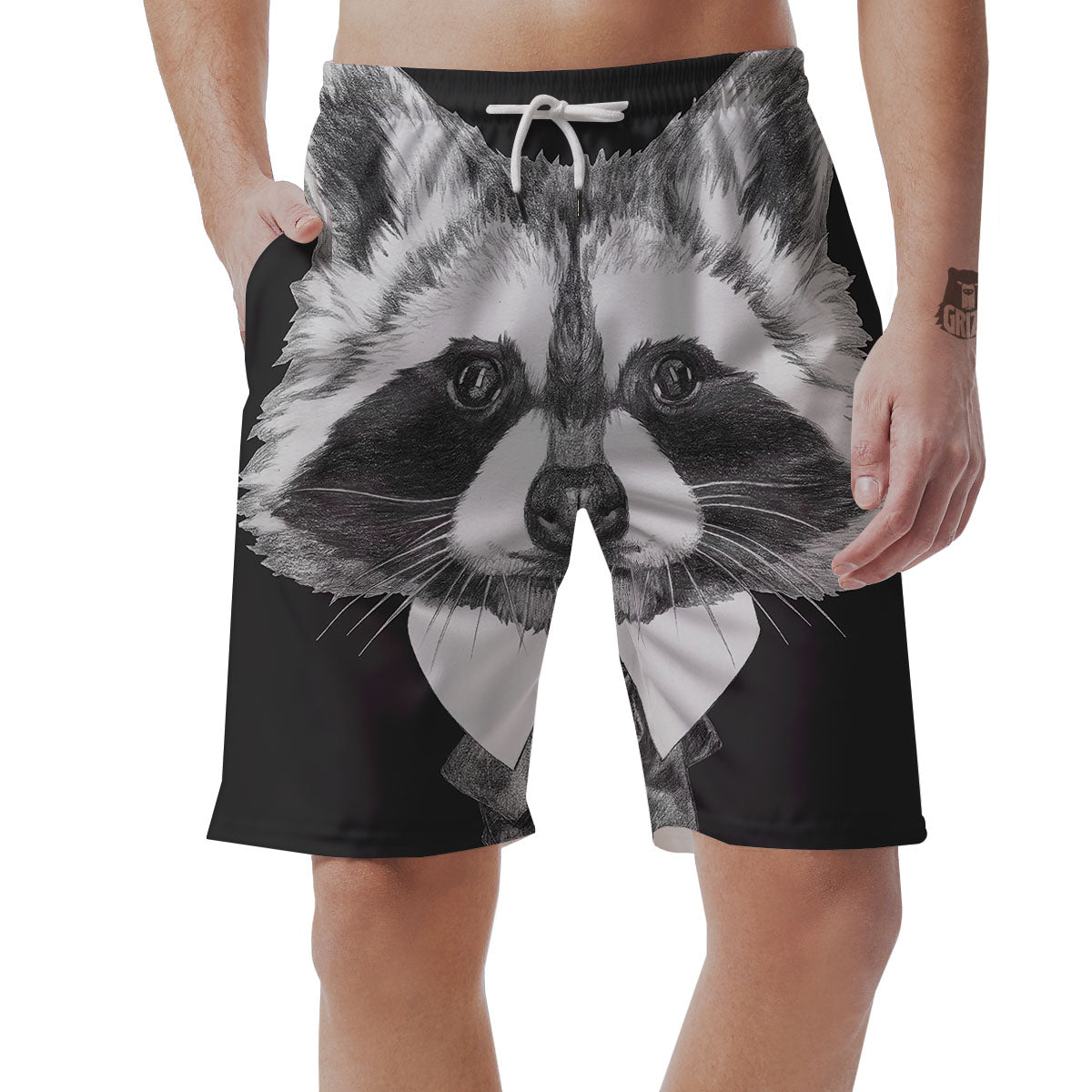 Portrait Raccoon Print Men's Shorts-grizzshop
