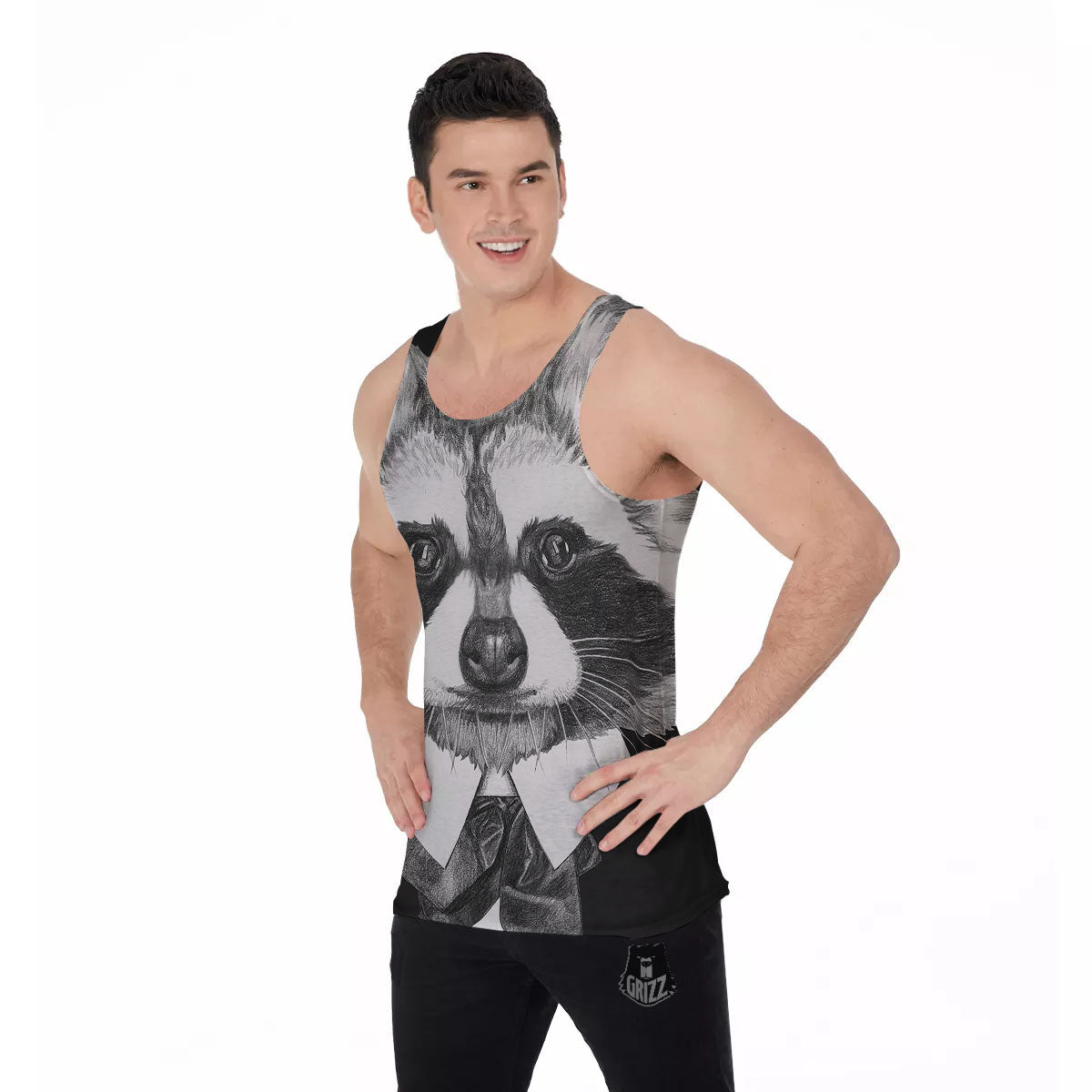 Portrait Raccoon Print Men's Tank Top-grizzshop