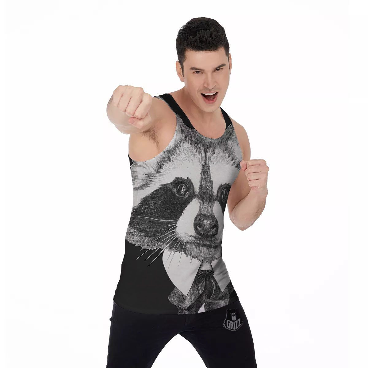Portrait Raccoon Print Men's Tank Top-grizzshop