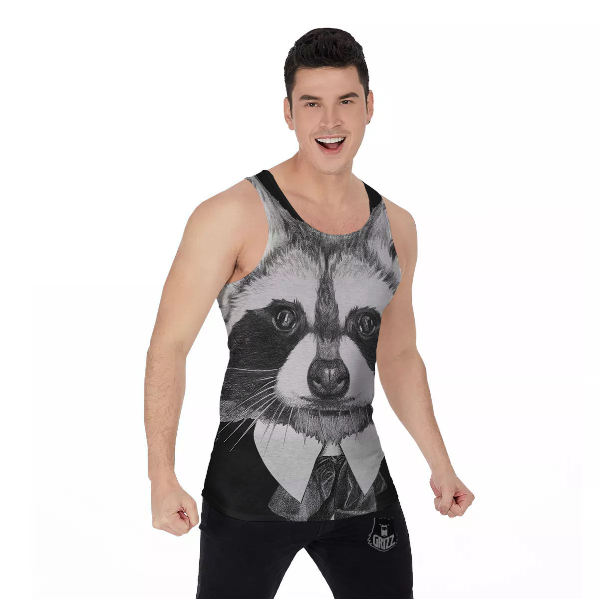 Portrait Raccoon Print Men's Tank Top-grizzshop