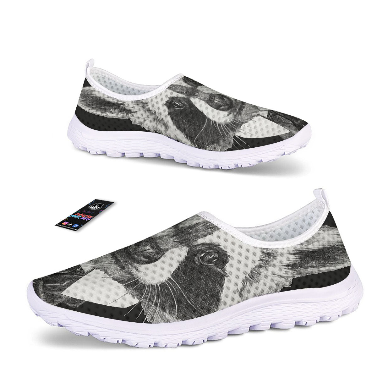 Portrait Raccoon Print Nurse Shoes-grizzshop