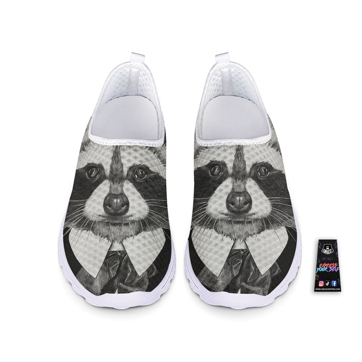 Portrait Raccoon Print Nurse Shoes-grizzshop