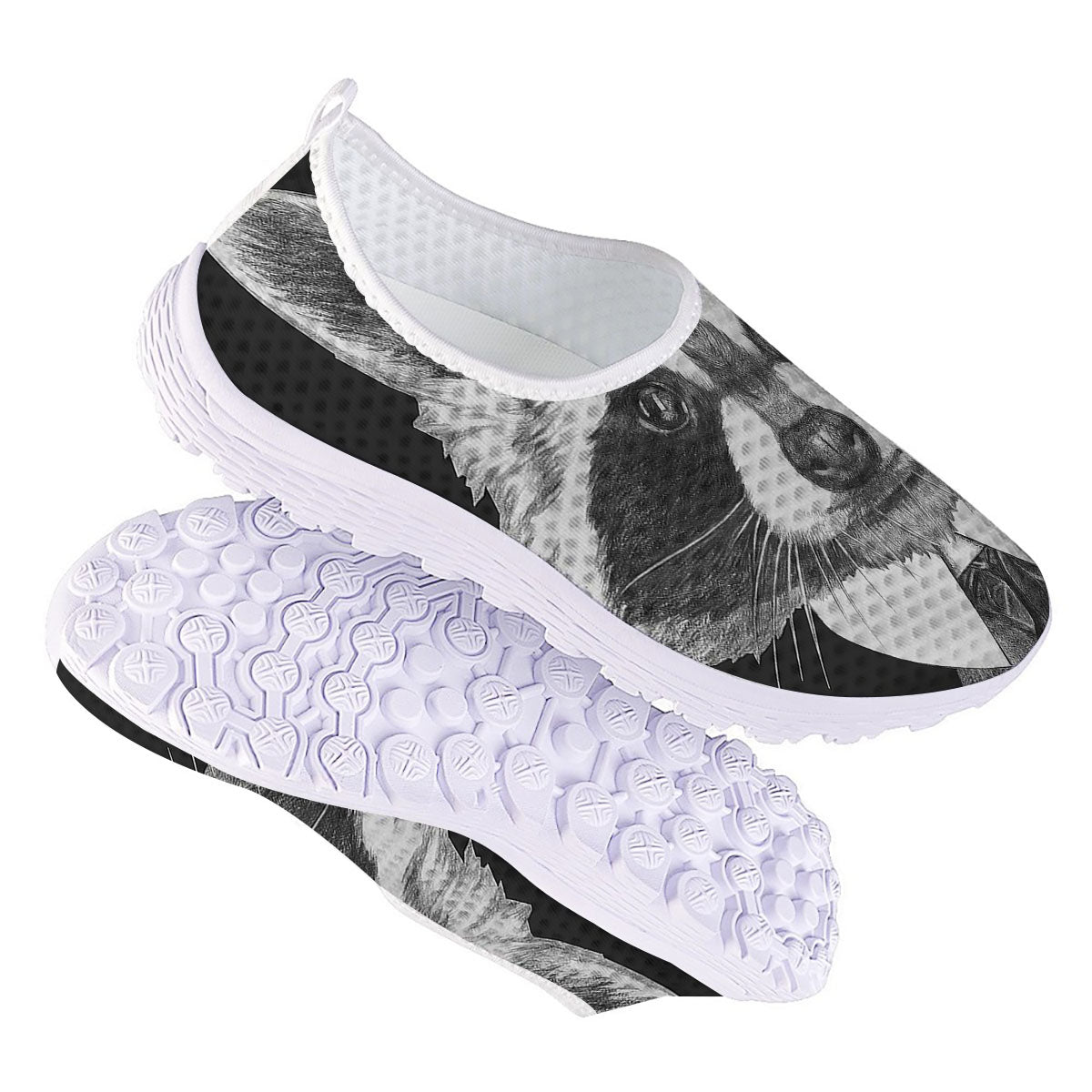Portrait Raccoon Print Nurse Shoes-grizzshop