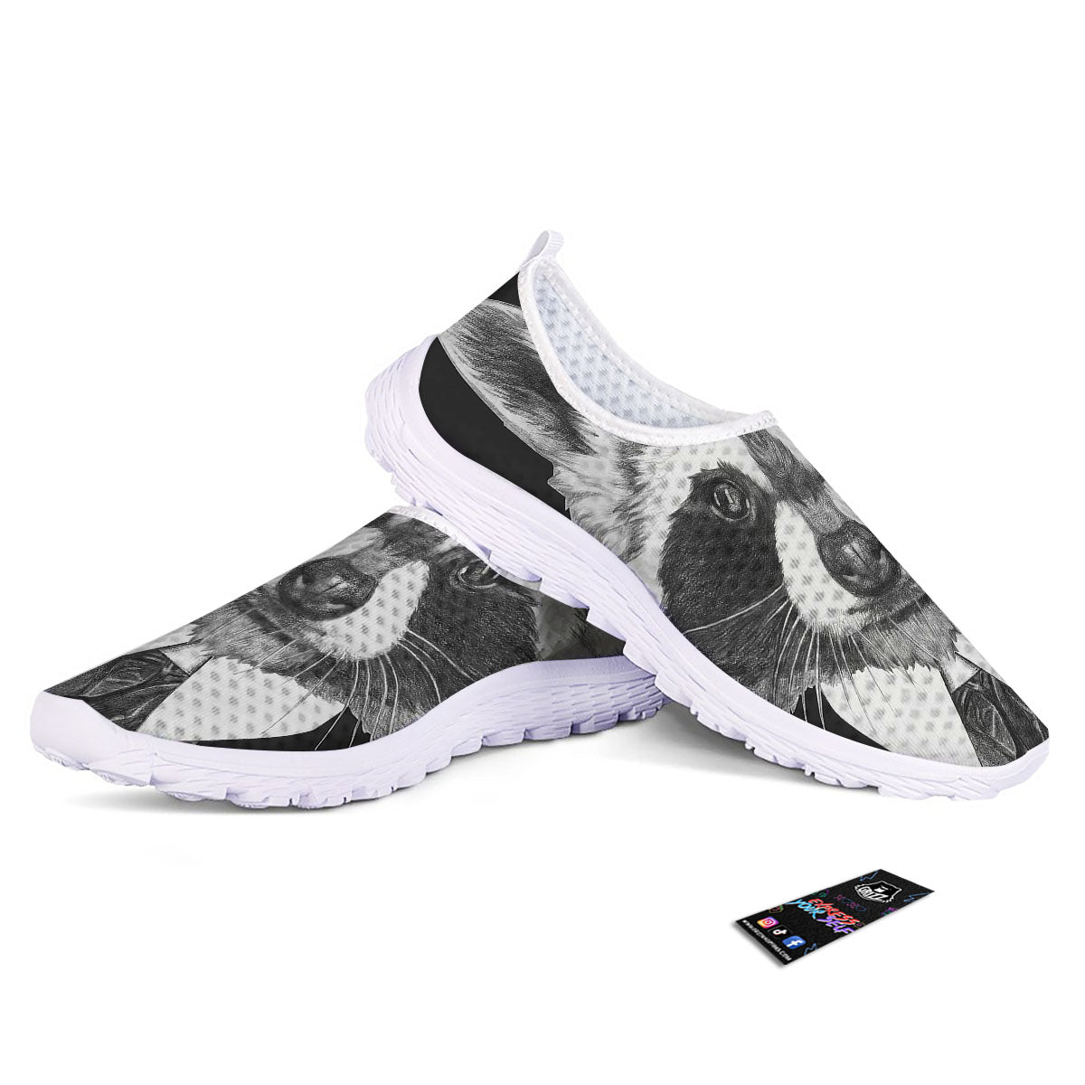 Portrait Raccoon Print Nurse Shoes-grizzshop