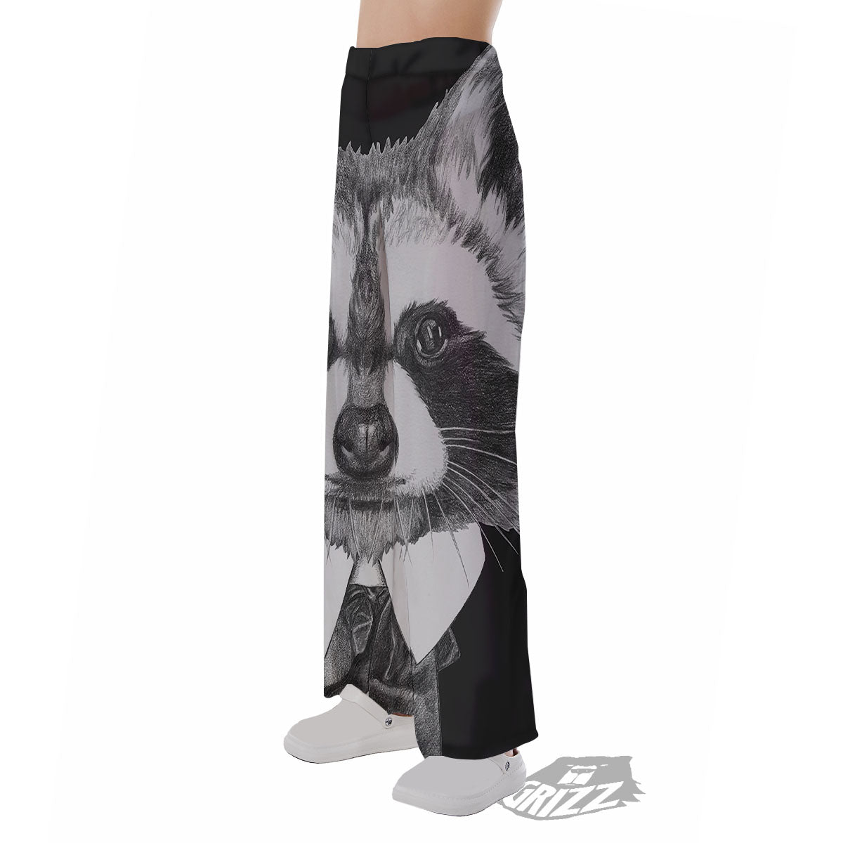 Portrait Raccoon Print Pajama Pants-grizzshop