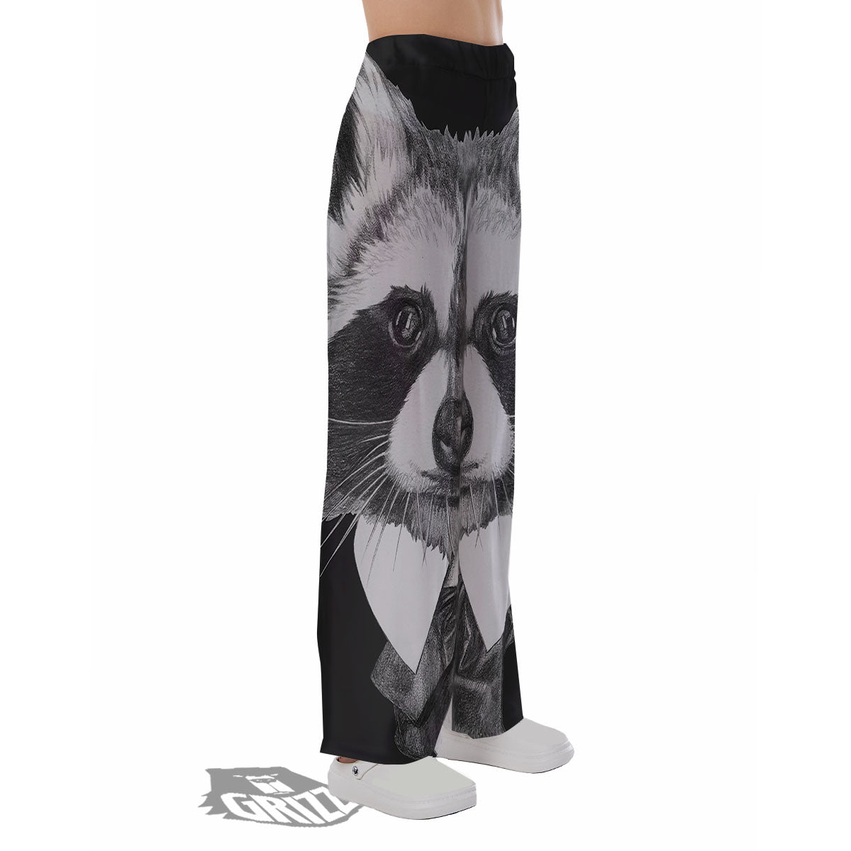 Portrait Raccoon Print Pajama Pants-grizzshop