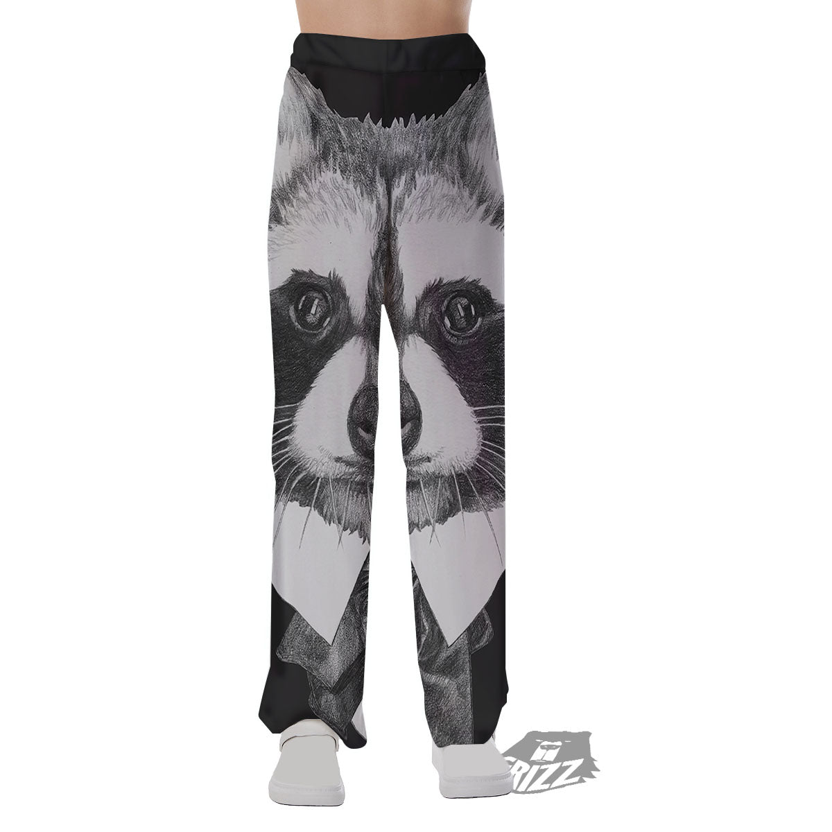 Portrait Raccoon Print Pajama Pants-grizzshop