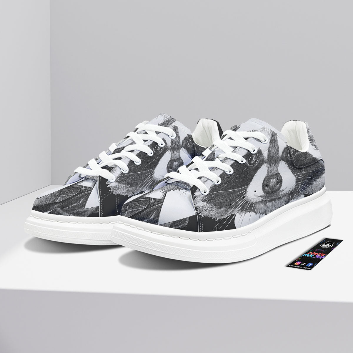 Portrait Raccoon Print Platform Shoes-grizzshop
