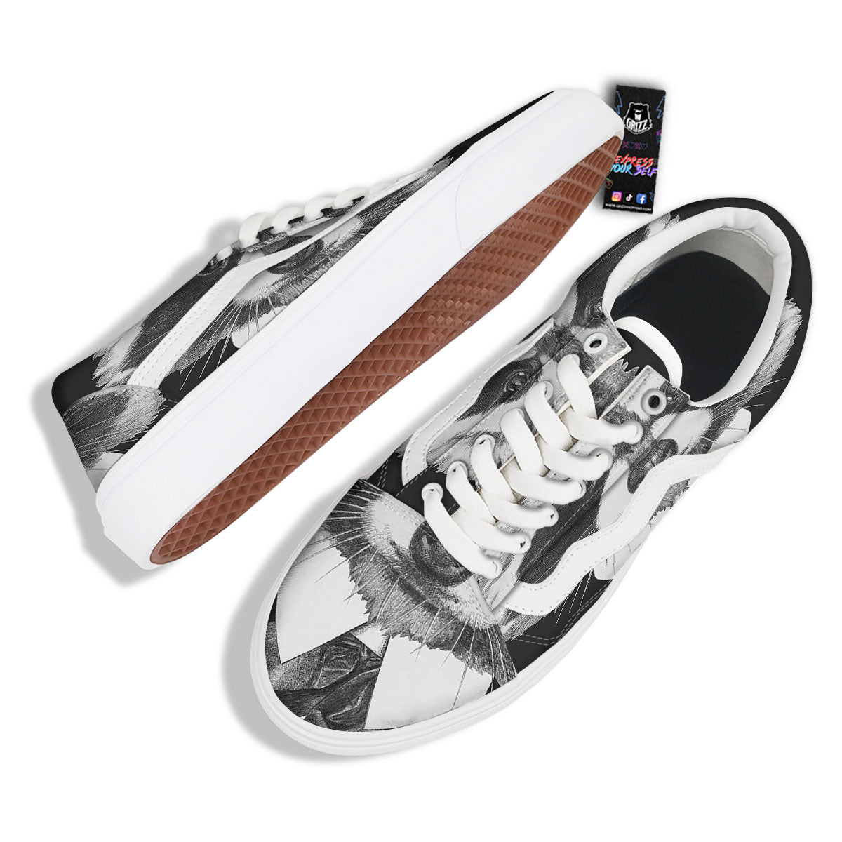 Portrait Raccoon Print Skate Shoes-grizzshop