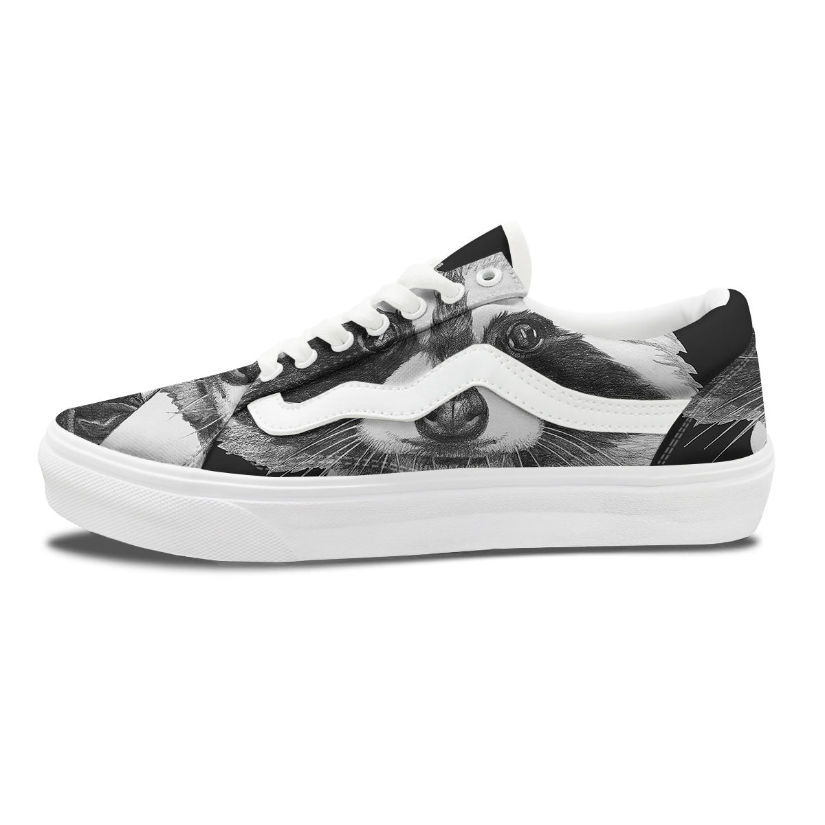 Portrait Raccoon Print Skate Shoes-grizzshop