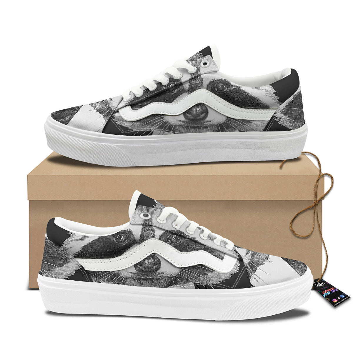 Portrait Raccoon Print Skate Shoes-grizzshop