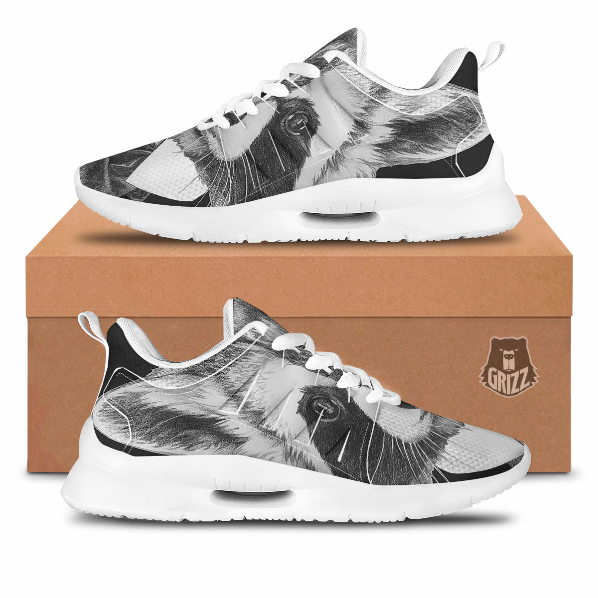 Portrait Raccoon Print Tennis Shoes-grizzshop