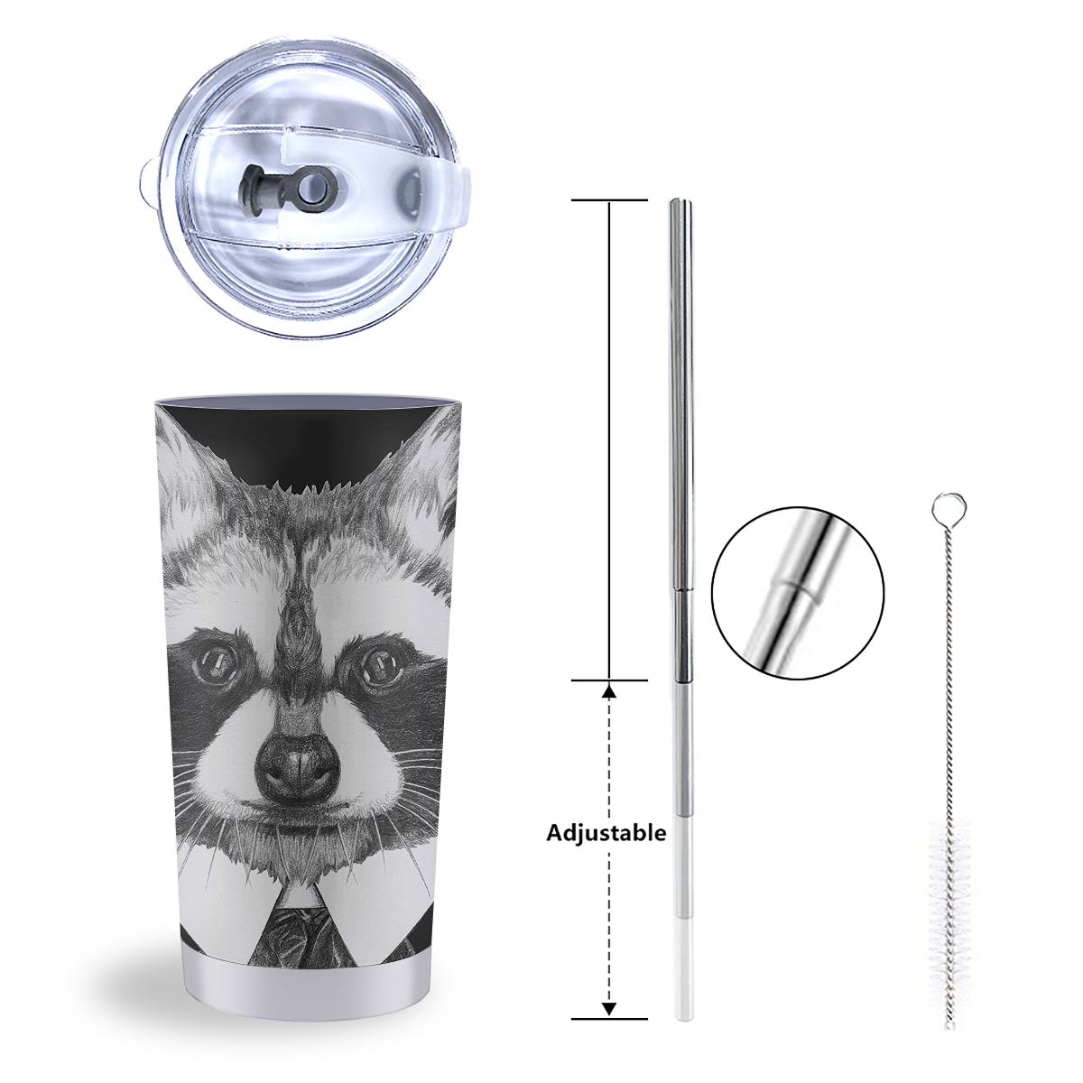 Portrait Raccoon Print Tumbler-grizzshop