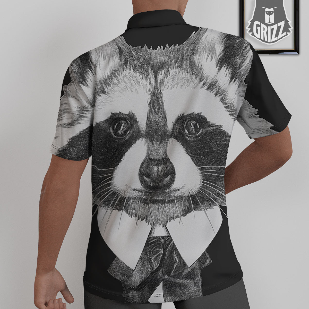 Portrait Raccoon Print Untucked Shirts-grizzshop