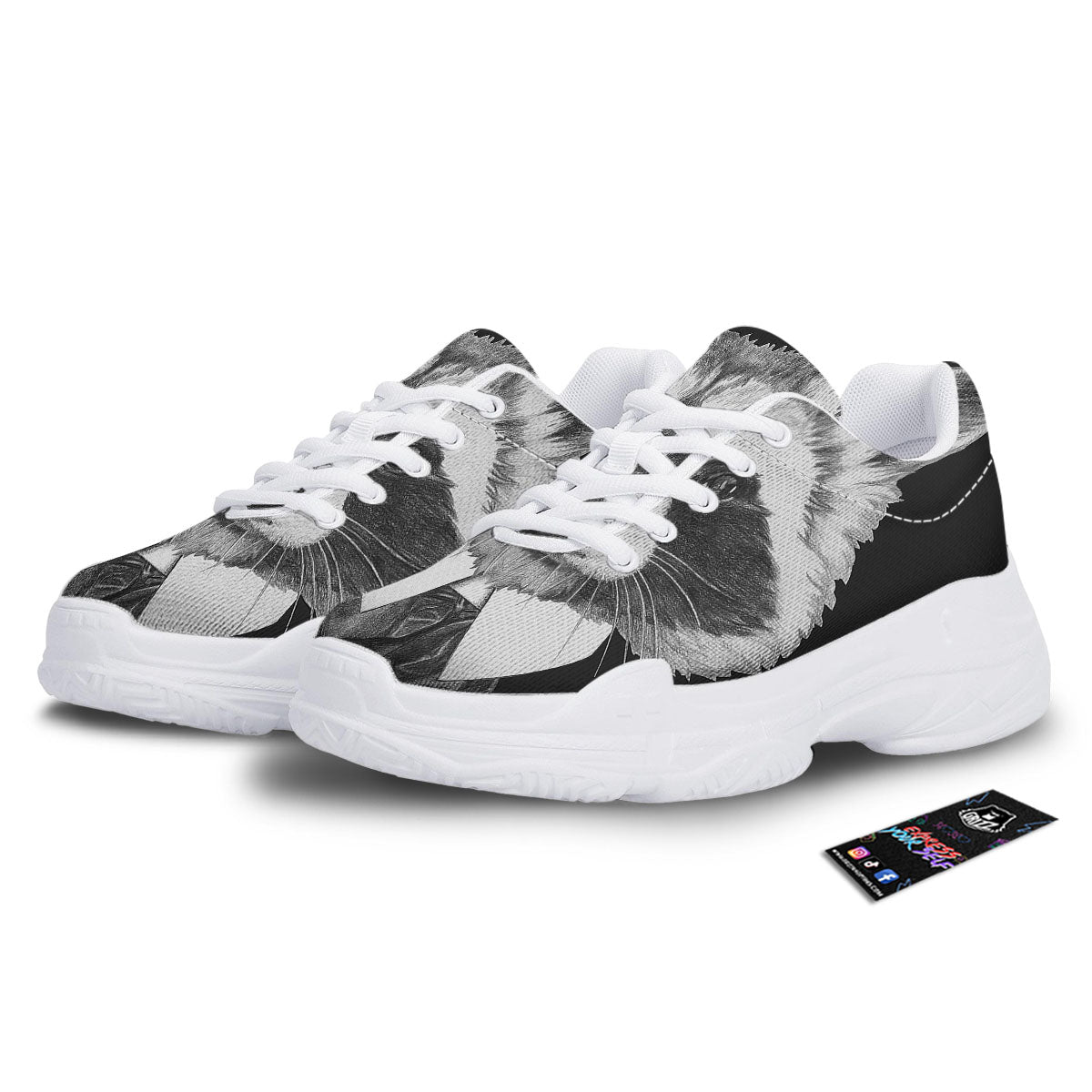 Portrait Raccoon Print White Chunky Shoes-grizzshop
