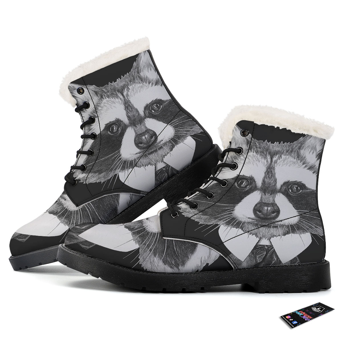 Portrait Raccoon Print Winter Boots-grizzshop