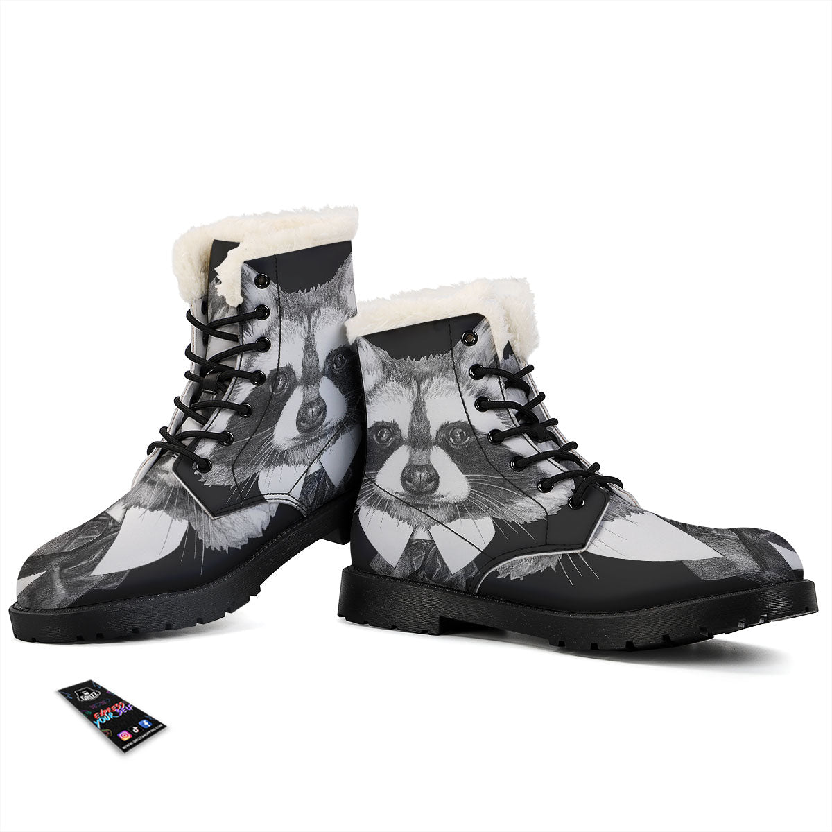 Portrait Raccoon Print Winter Boots-grizzshop