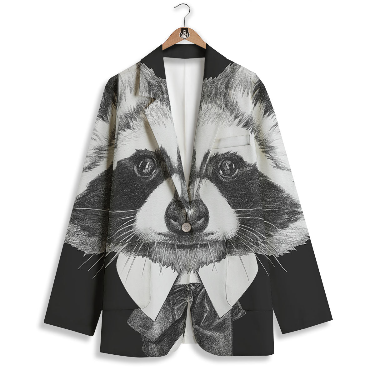 Portrait Raccoon Print Women's Blazer-grizzshop
