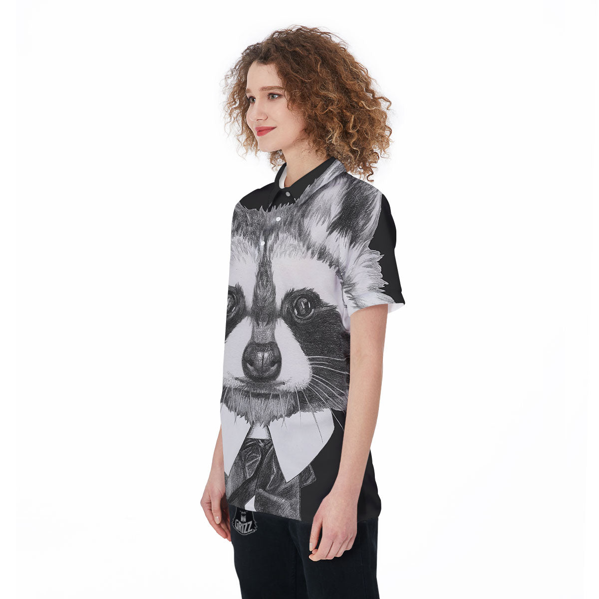 Portrait Raccoon Print Women's Golf Shirts-grizzshop