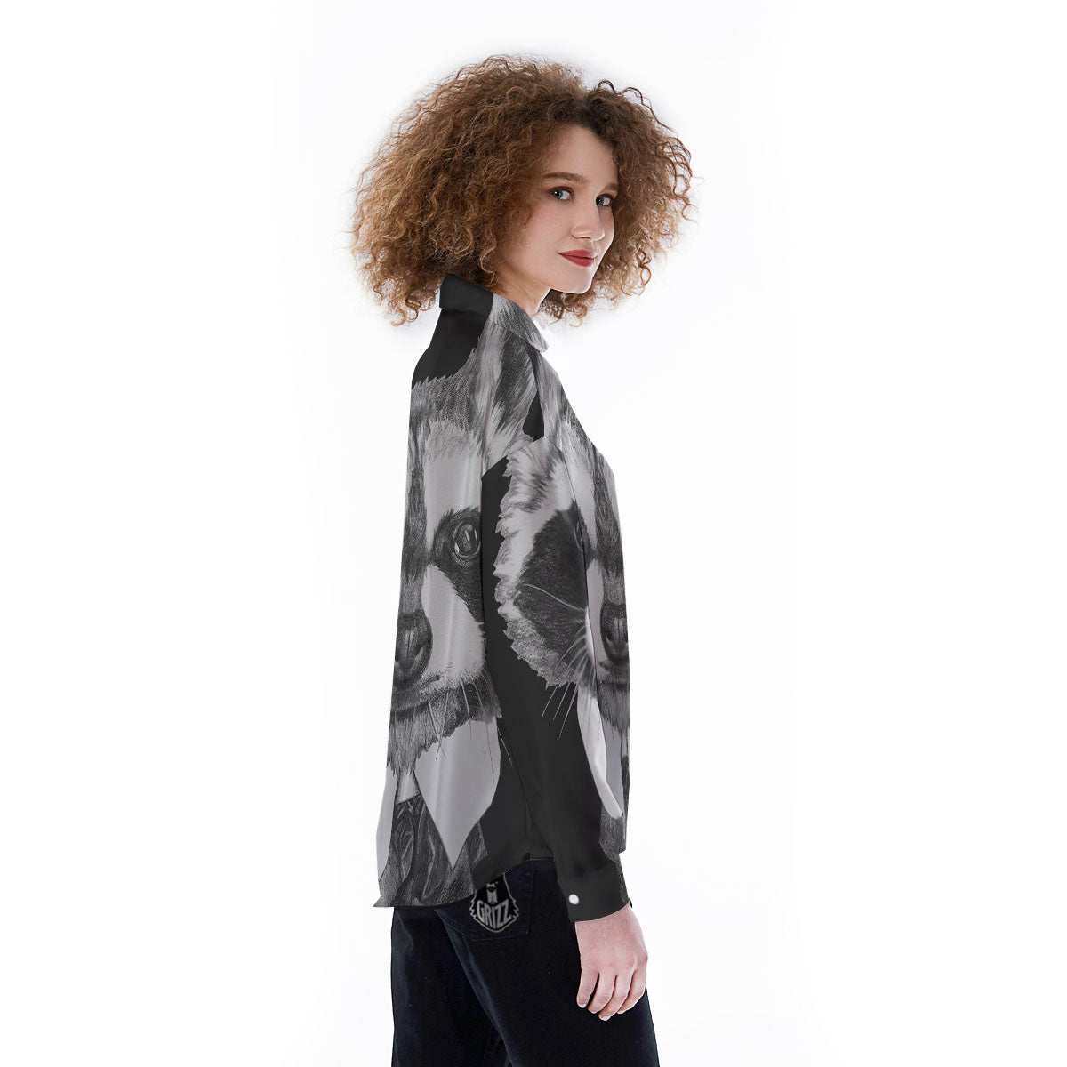 Portrait Raccoon Print Women's Long Sleeve Shirts-grizzshop