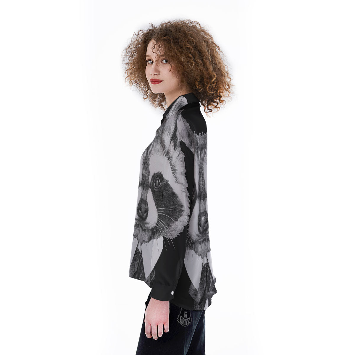Portrait Raccoon Print Women's Long Sleeve Shirts-grizzshop