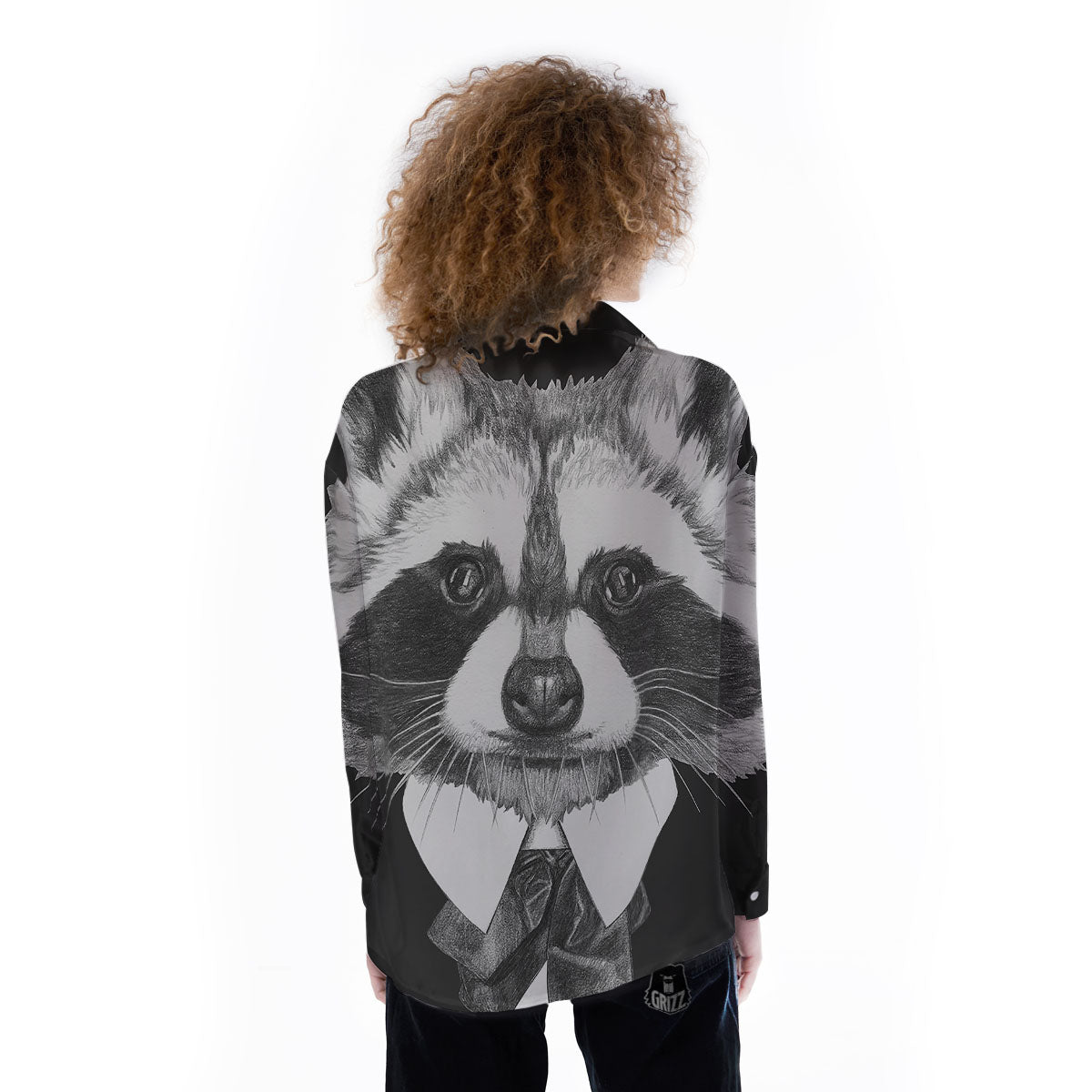 Portrait Raccoon Print Women's Long Sleeve Shirts-grizzshop