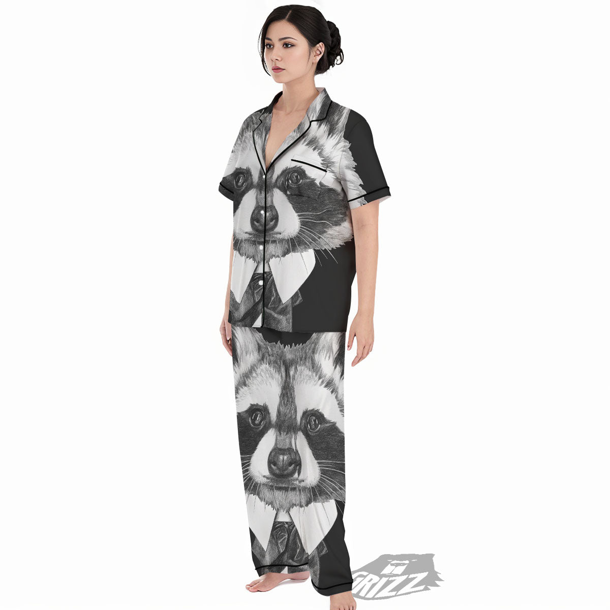 Portrait Raccoon Print Women's Pajamas Set-grizzshop