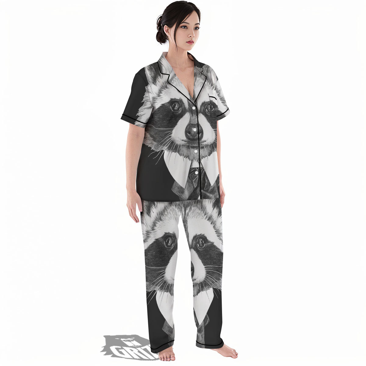 Portrait Raccoon Print Women's Pajamas Set-grizzshop