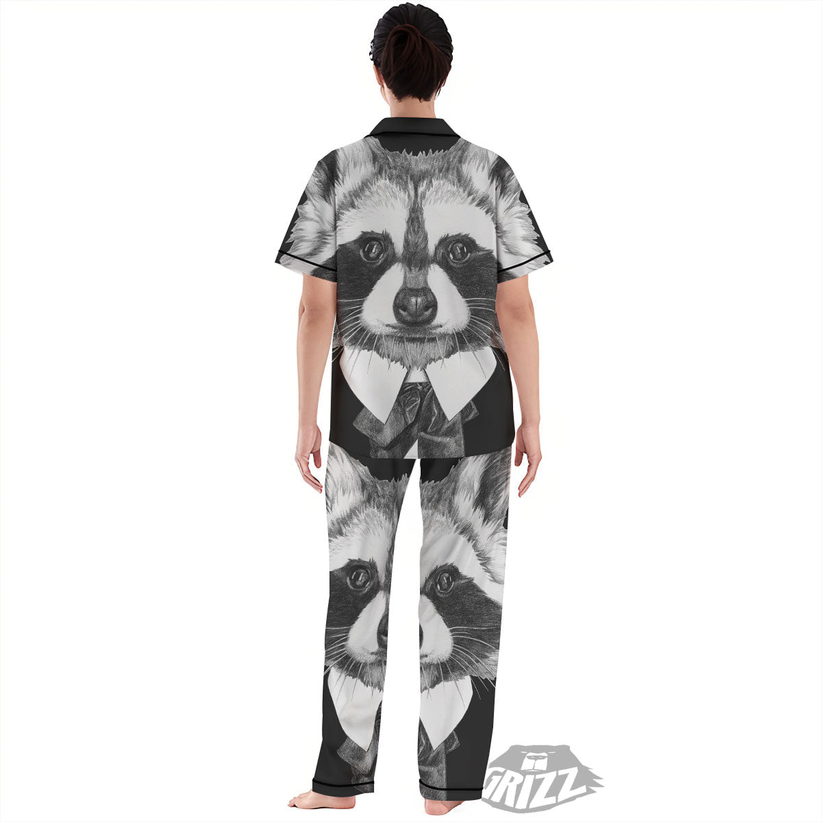 Portrait Raccoon Print Women's Pajamas Set-grizzshop