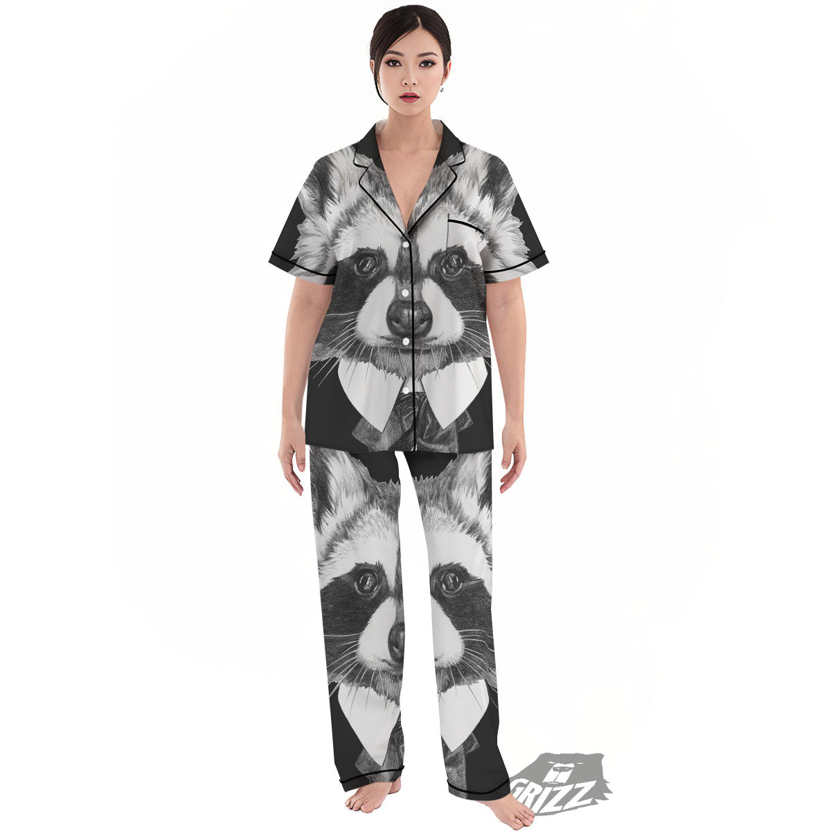 Portrait Raccoon Print Women's Pajamas Set-grizzshop