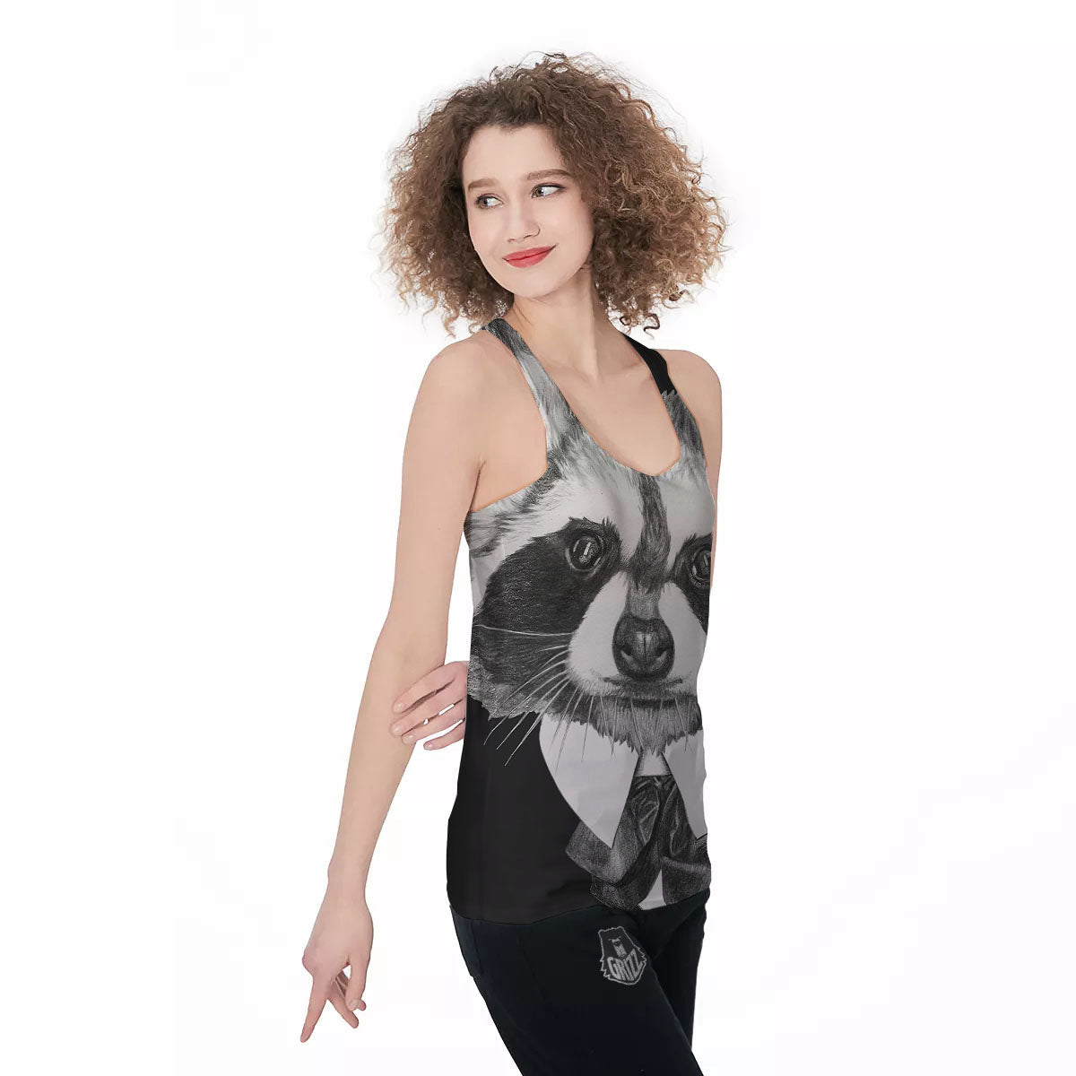 Portrait Raccoon Print Women's Racerback Tank Top-grizzshop