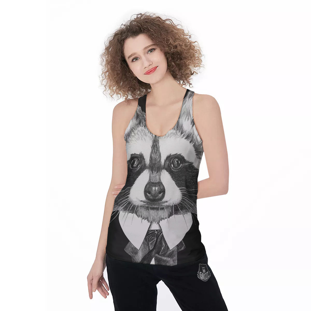 Portrait Raccoon Print Women's Racerback Tank Top-grizzshop