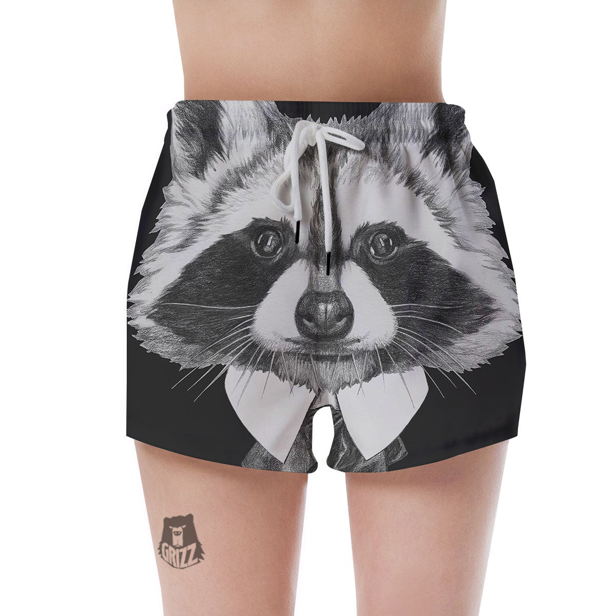 Portrait Raccoon Print Women's Shorts-grizzshop