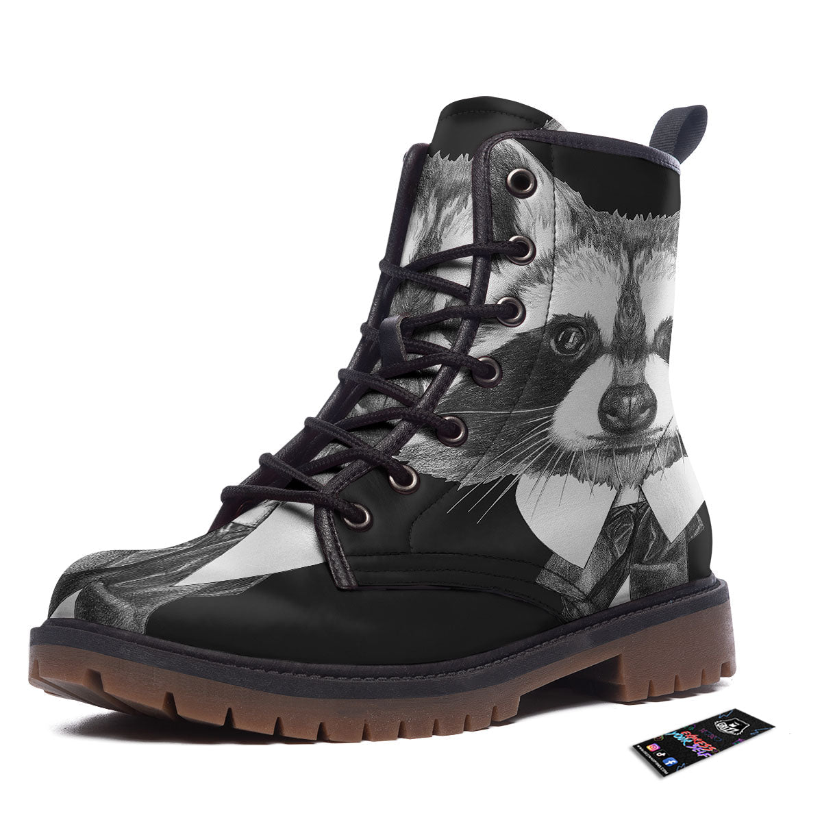 Portrait Raccoon Print Work Boots-grizzshop