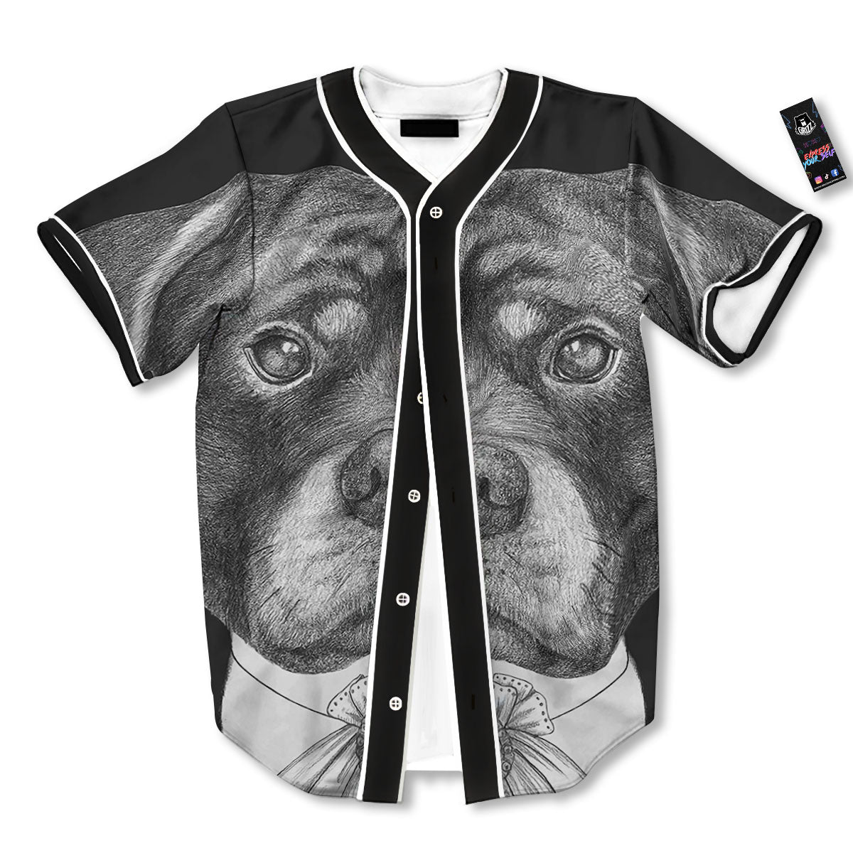 Portrait Rottweiler Vintage Print Baseball Jersey-grizzshop