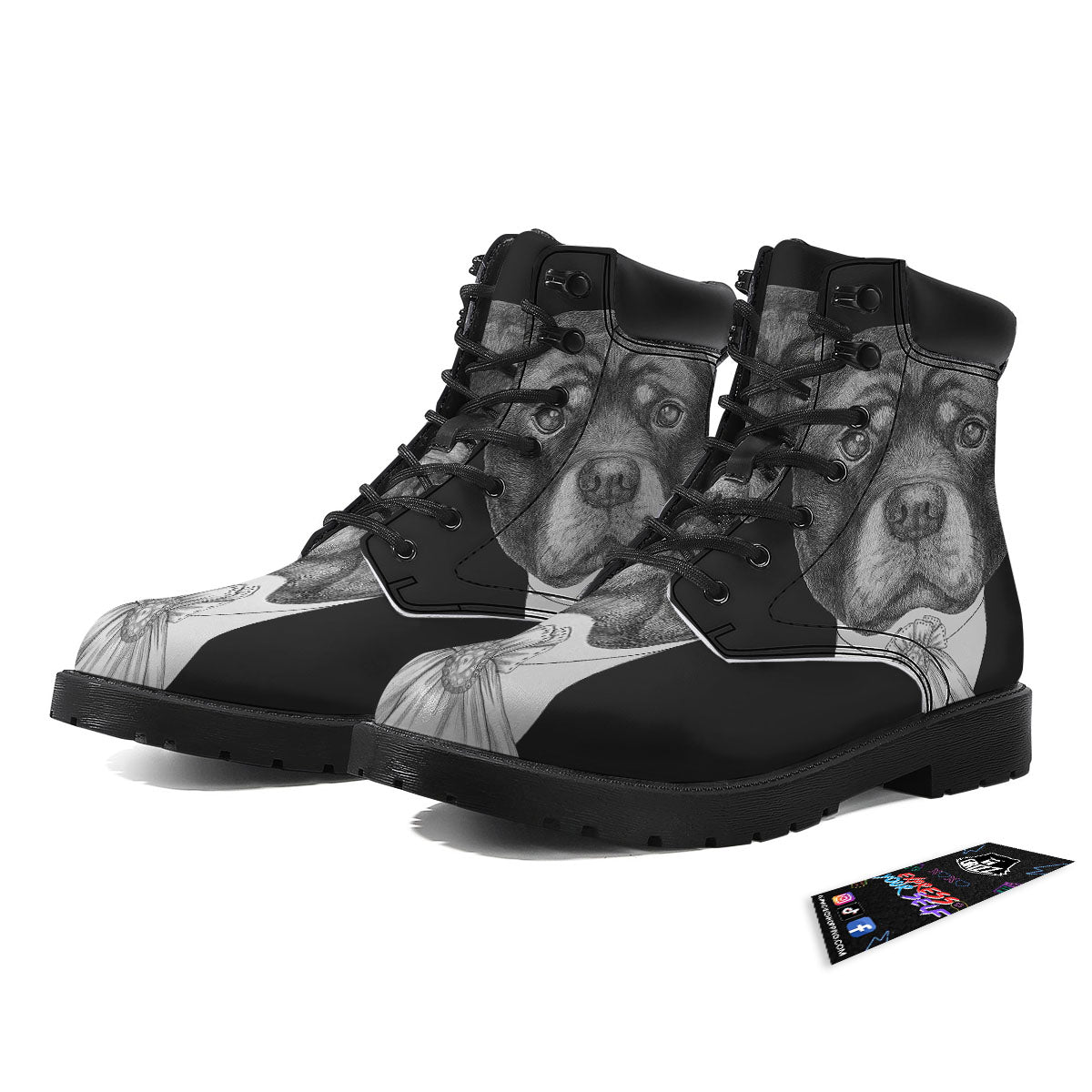 Portrait Rottweiler Vintage Print Boots-grizzshop
