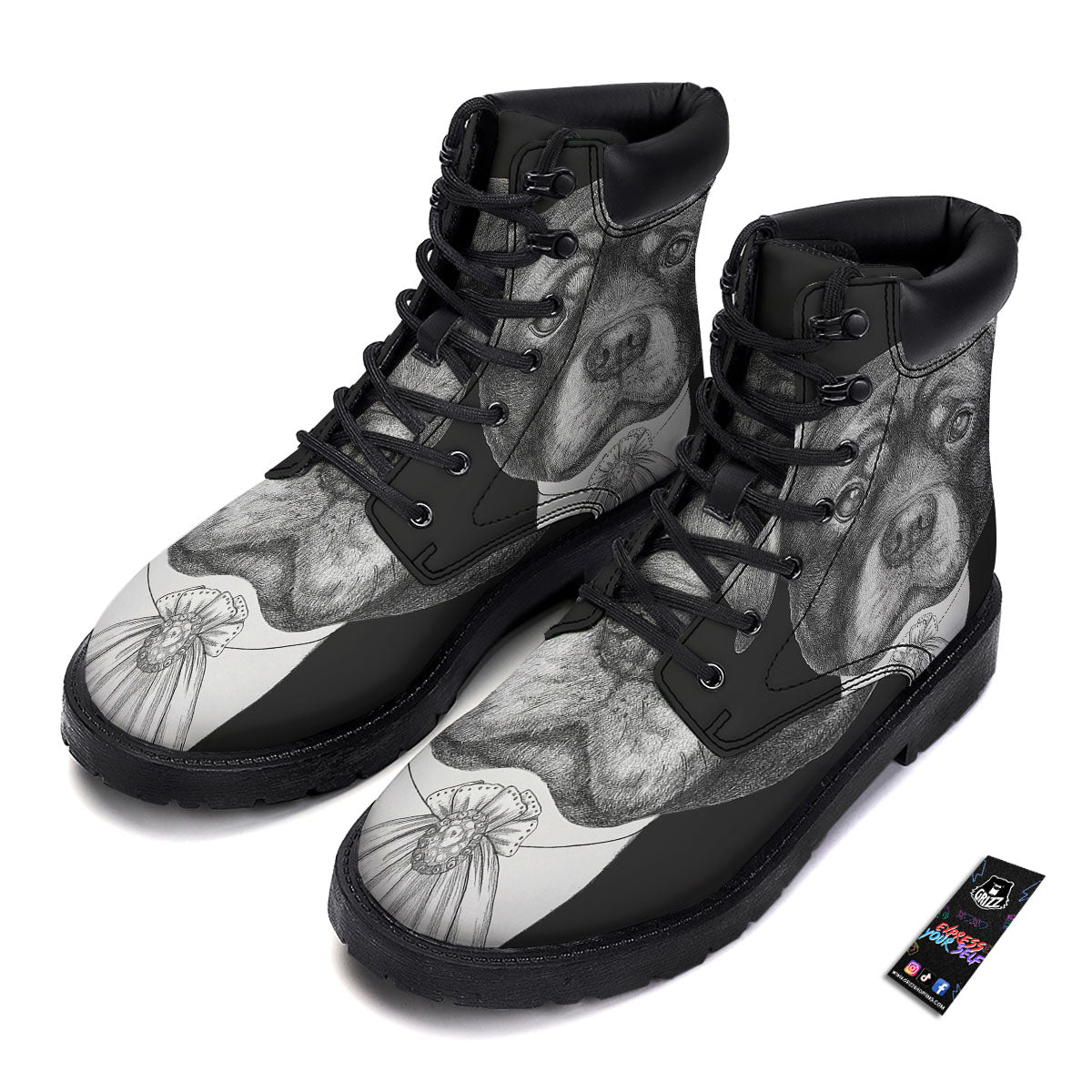 Portrait Rottweiler Vintage Print Boots-grizzshop
