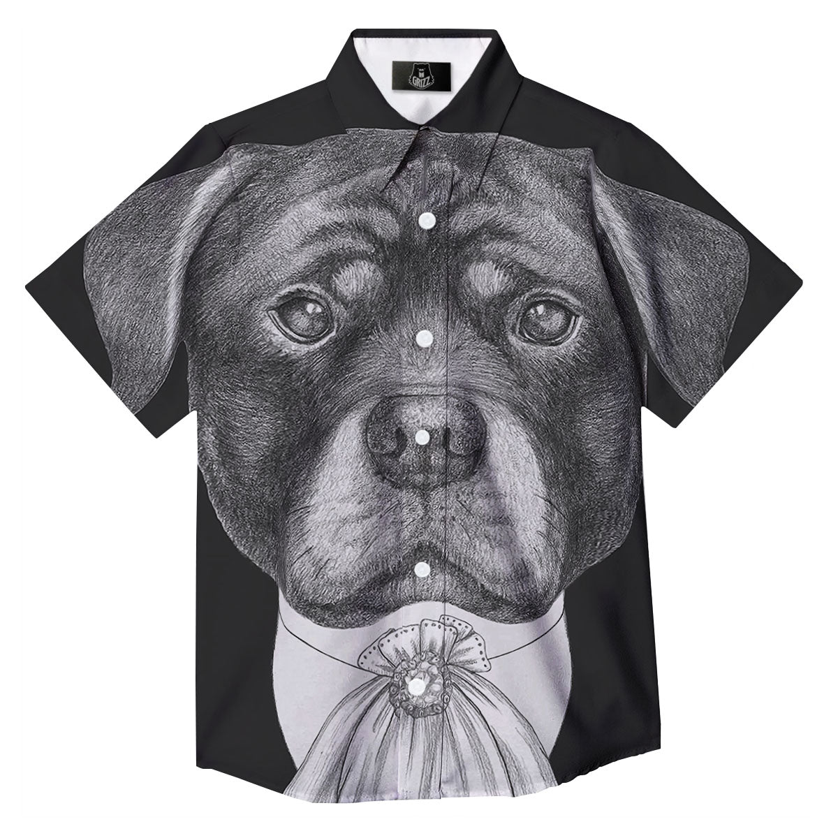 Portrait Rottweiler Vintage Print Button Up Shirt-grizzshop