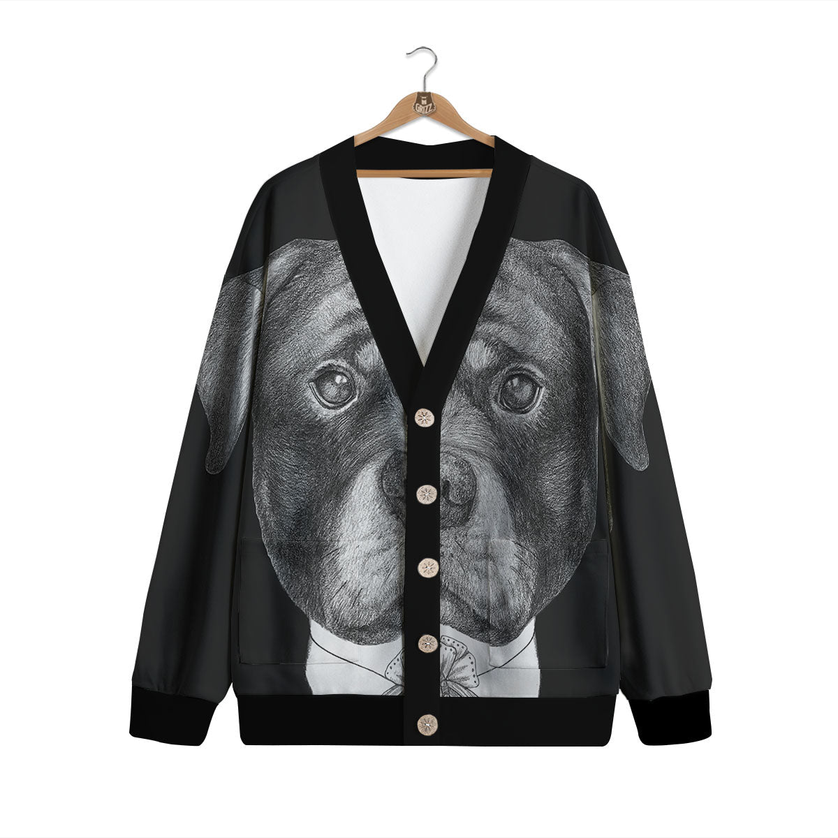 Portrait Rottweiler Vintage Print Cardigan-grizzshop