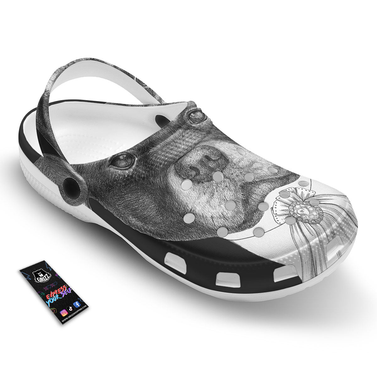 Portrait Rottweiler Vintage Print Clog-grizzshop