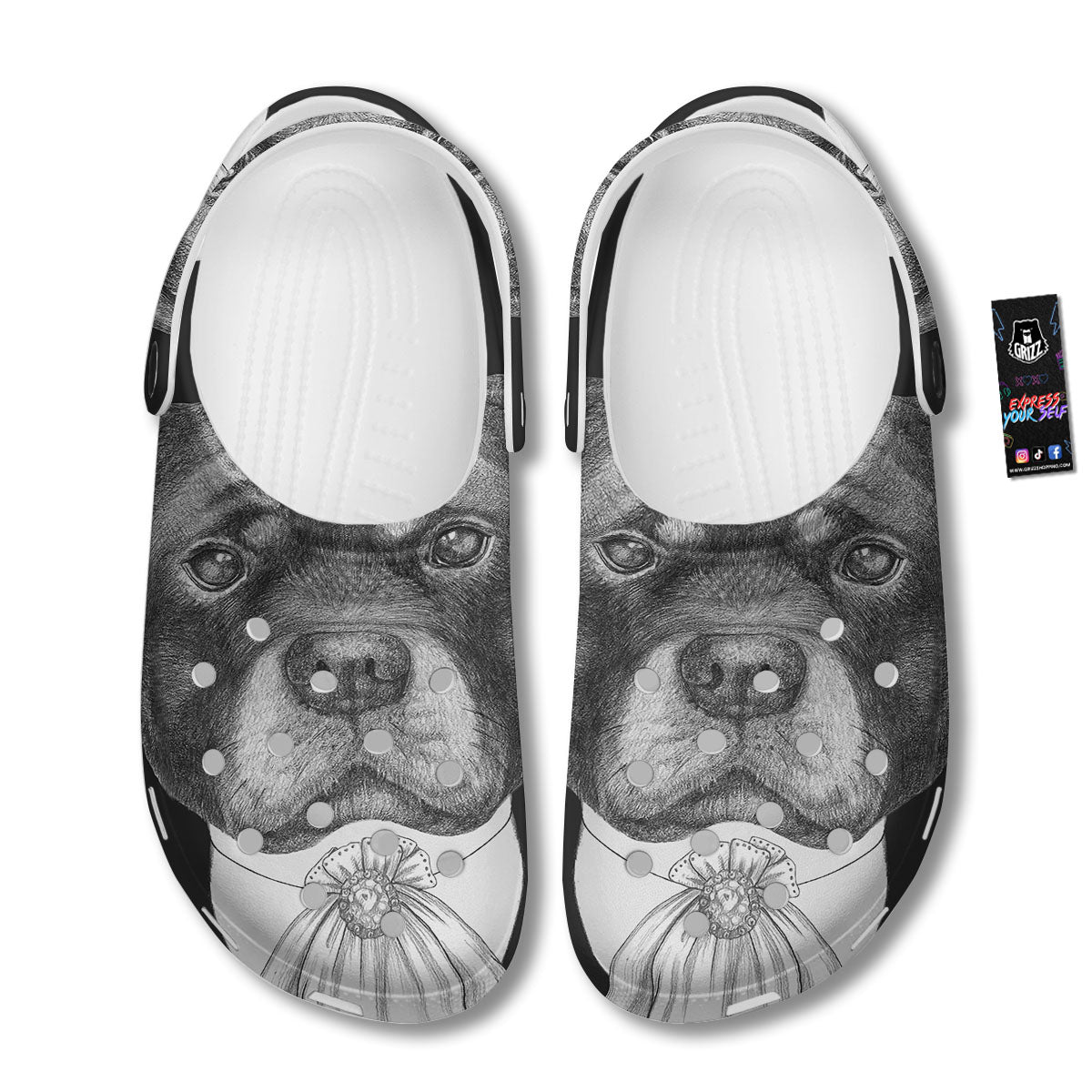 Portrait Rottweiler Vintage Print Clog-grizzshop