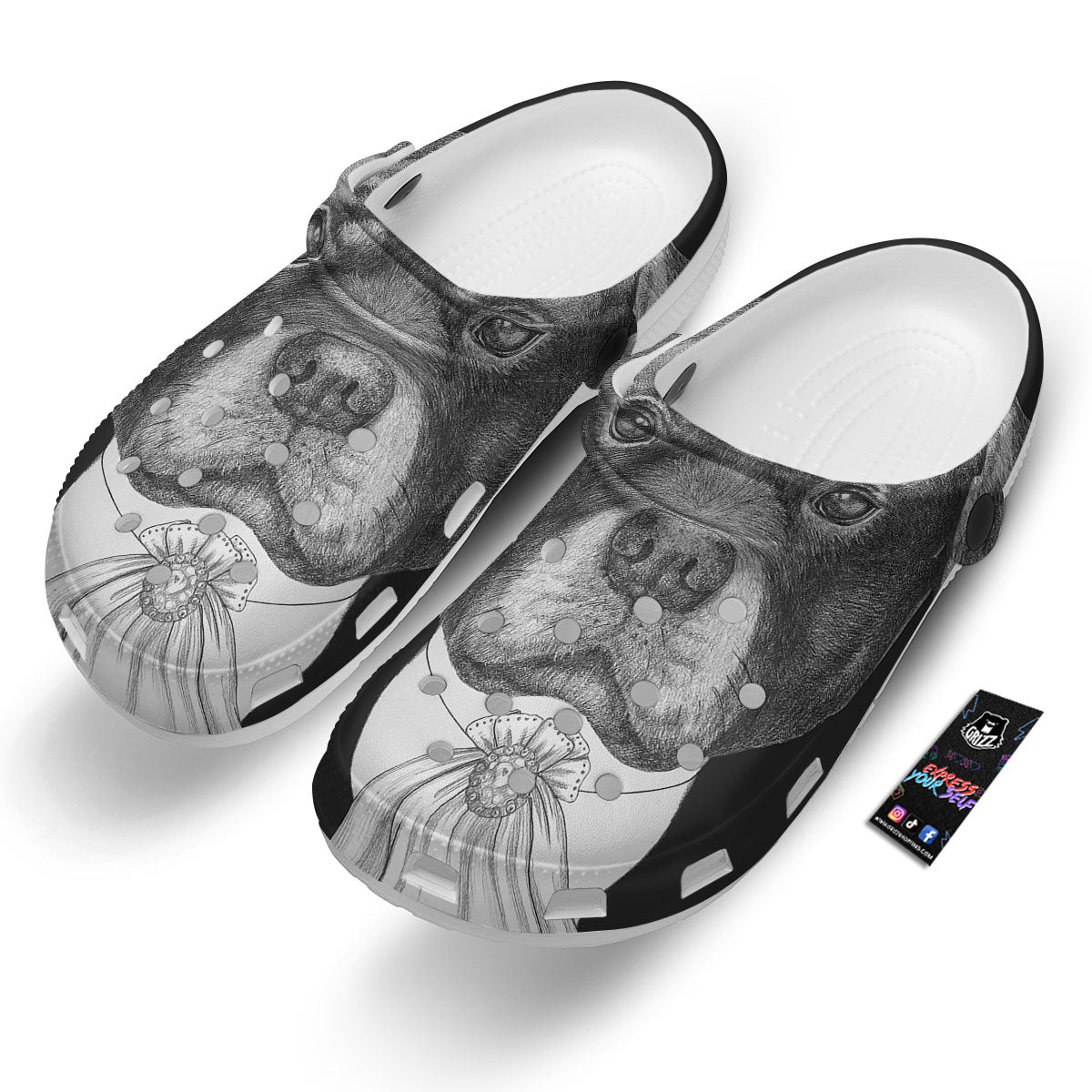 Portrait Rottweiler Vintage Print Clog-grizzshop